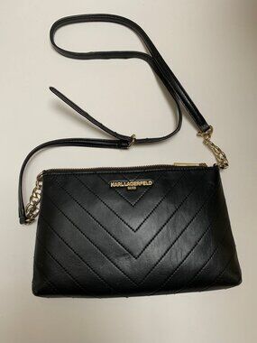 Karl Lagerfeld Paris Black Leather Crossbody Bag